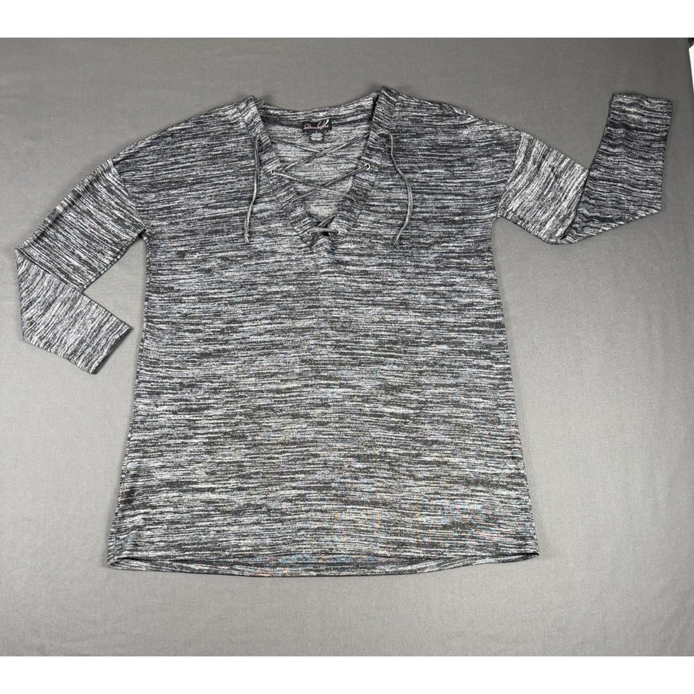 Women's Questions Tunic Shirt Stretchy 3/4 Sleeve Lace Up Neckline Size Large